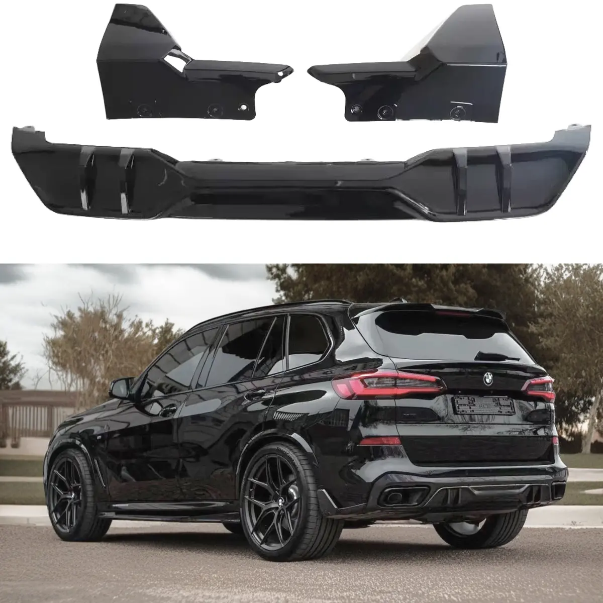 Fits 2019-2025 Bmw X5 Rear Diffuser Bumper Lip Spoiler Body Splitter + Rear Bumper Corner/Splitter Lip Wing Gloss Black Body Kit 1
