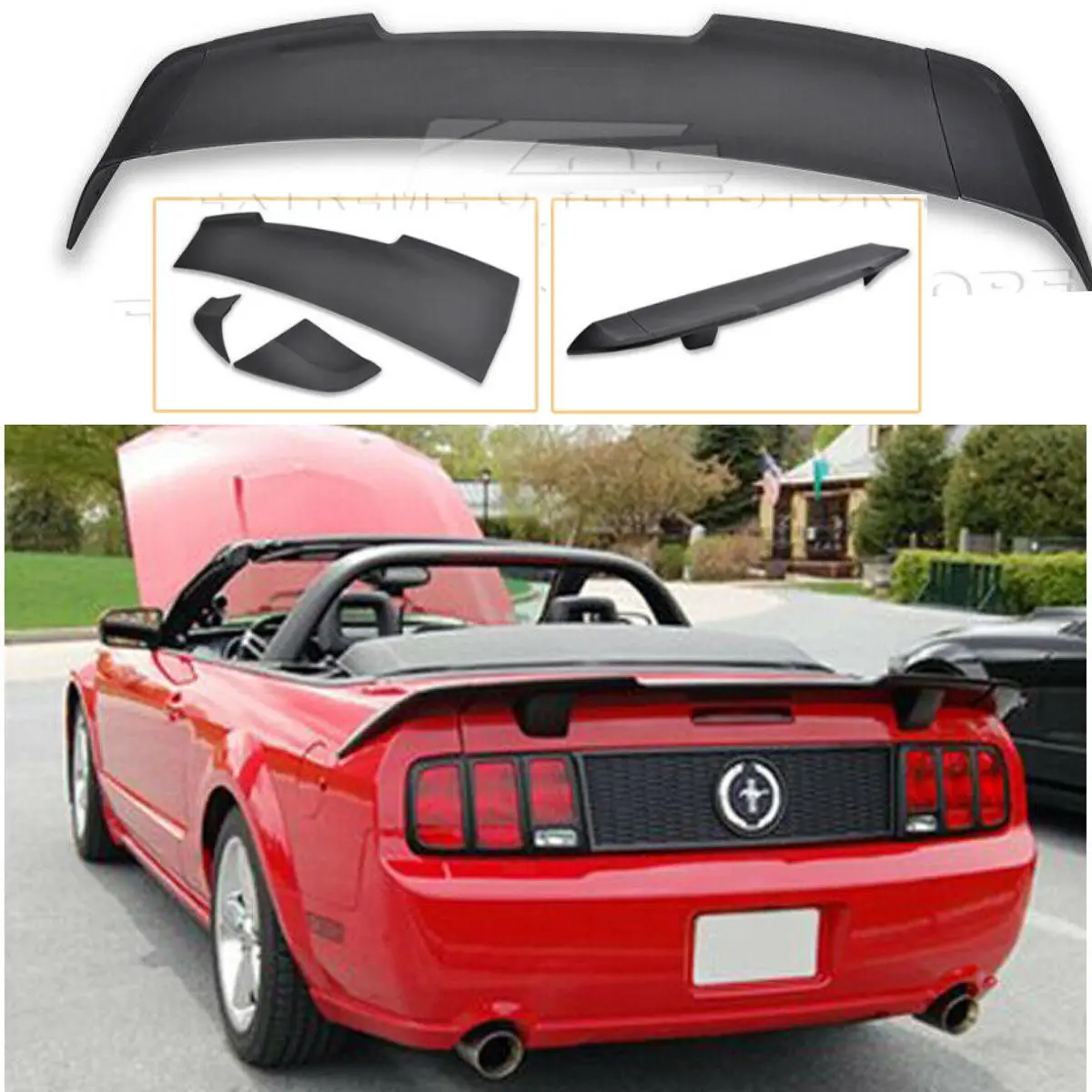 For 2005-2009 Ford Mustang R Style 3 Pcs Primer Black Rear Trunk Lid Wing Spoiler (Primer Black) 1