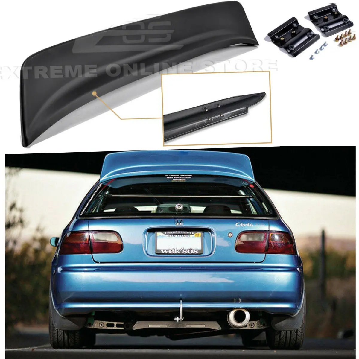 For 1992-1995 Honda Civic Hatchback Bys Style Primer Black Rear Roof Wing Spoiler 1