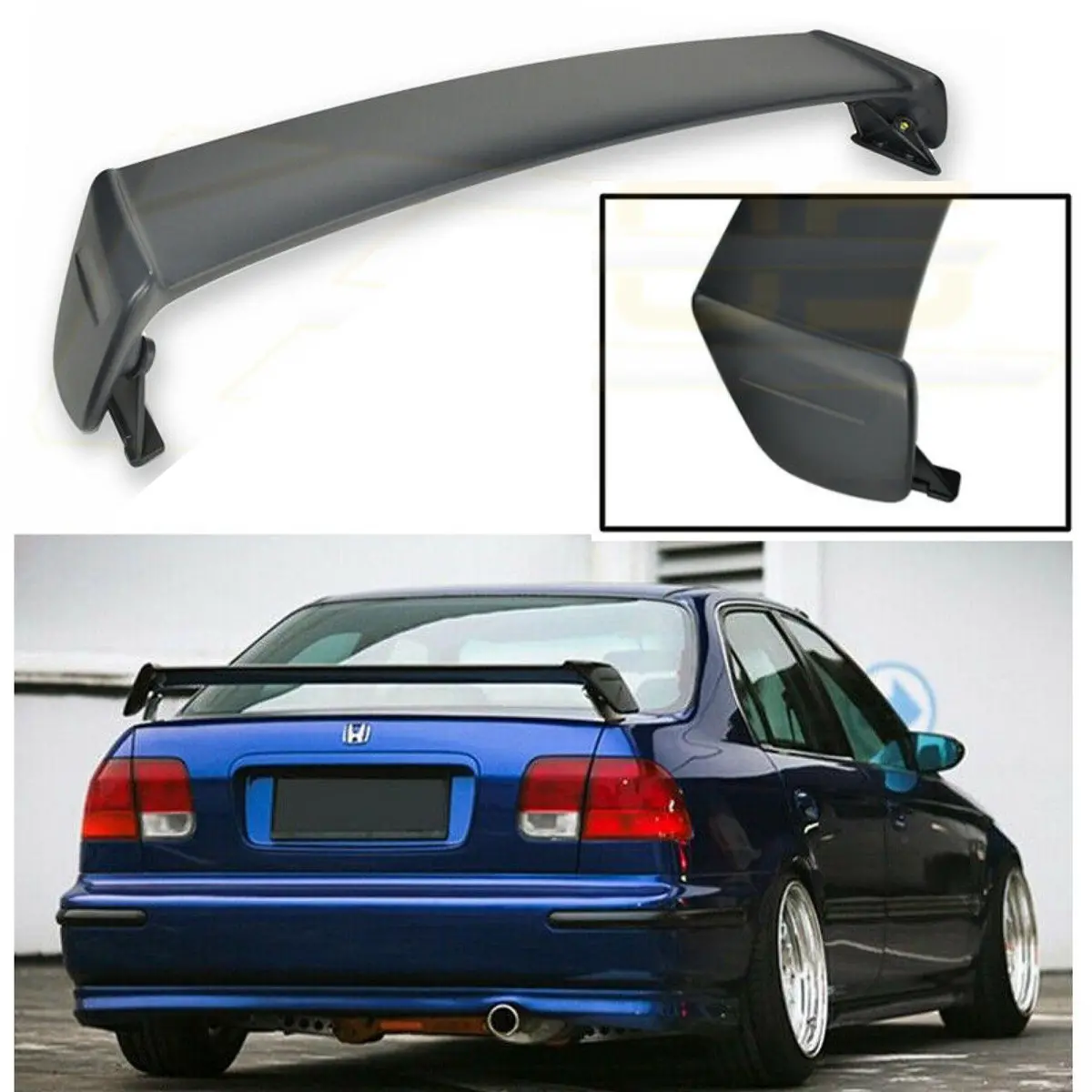 For 1996-2000 Honda Civic Ek Sedan Abs Plastic Mugen Style Rear Trunk Wing Spoiler (Primer Black) 1