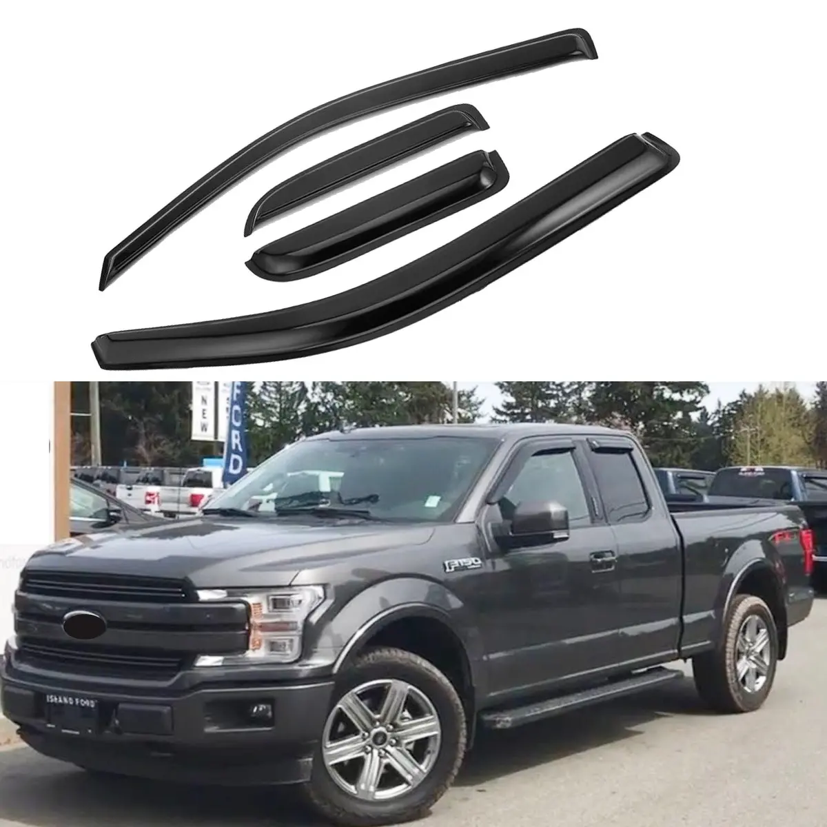 Fit 2015-2021 Ford F-150 Super Crew Out-Channel Vent Window Visors Rain Sun Wind Guards Shade Deflectors 1