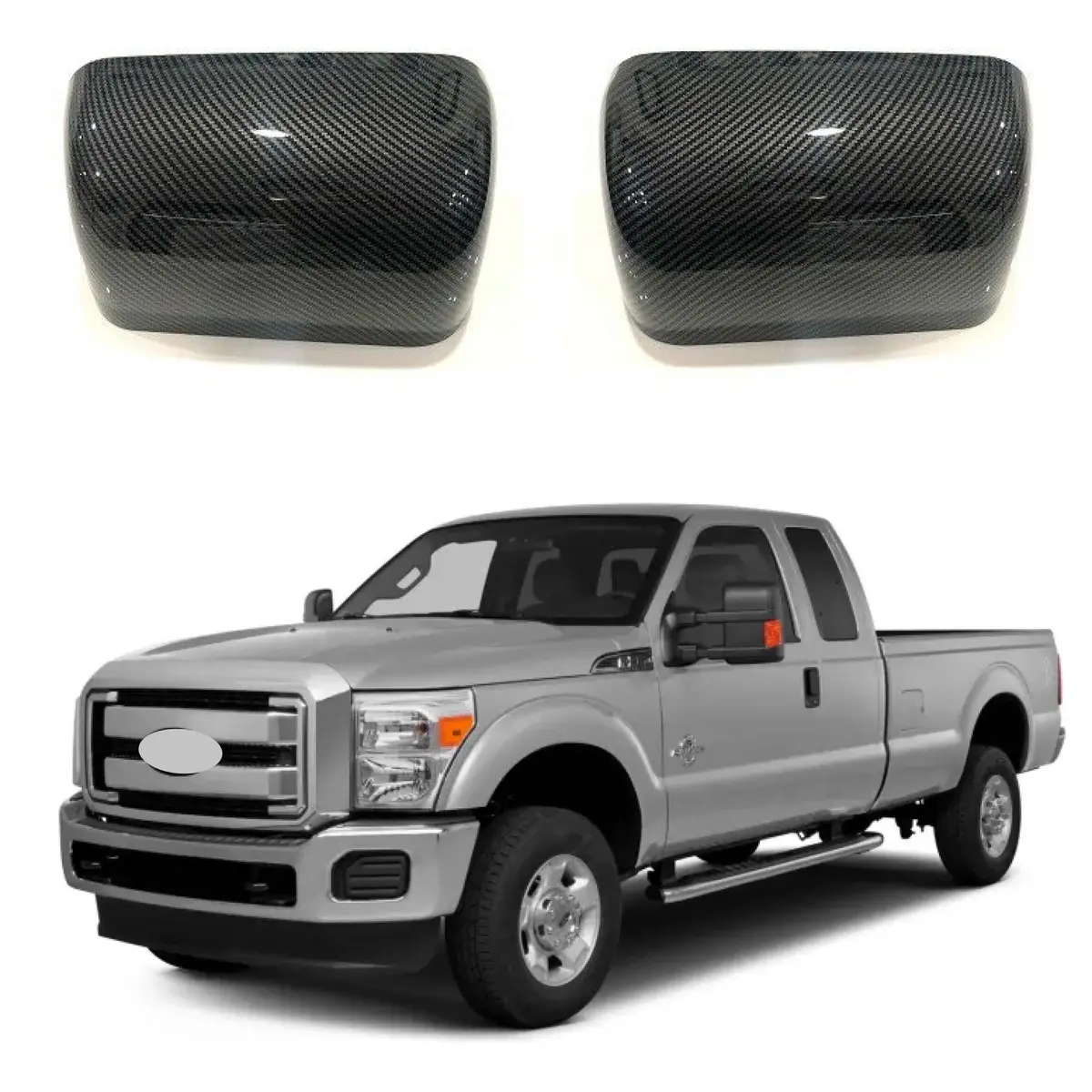 Fits 2008-2015 Ford F250 F350 F450 Rear View Mirror Covers Overlay (Carbon Fiber Print) 1