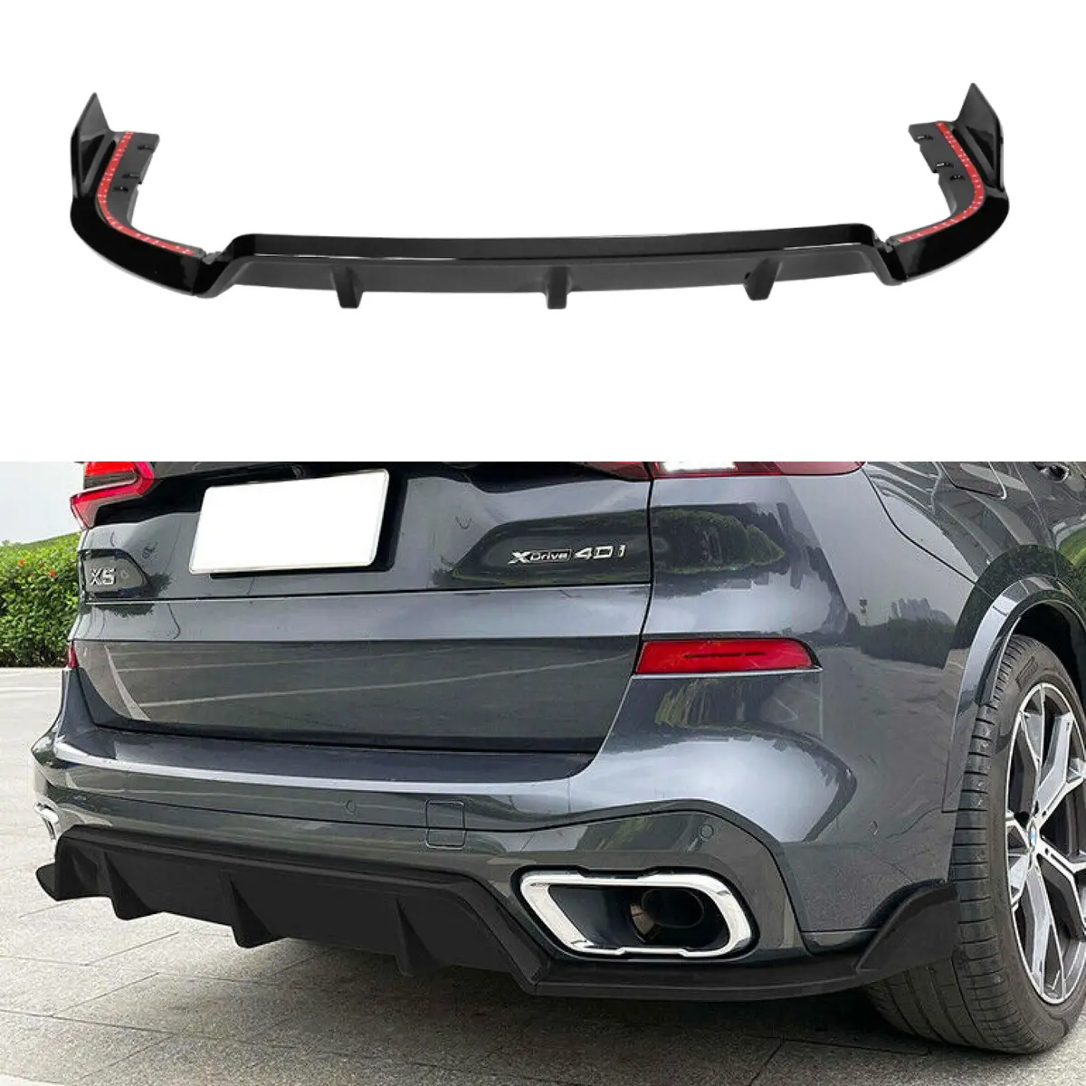 Fits 2019-2026 Bmw G05 X5 With M Sport Rear Bumper Lip Diffuser (Gloss Black) 1