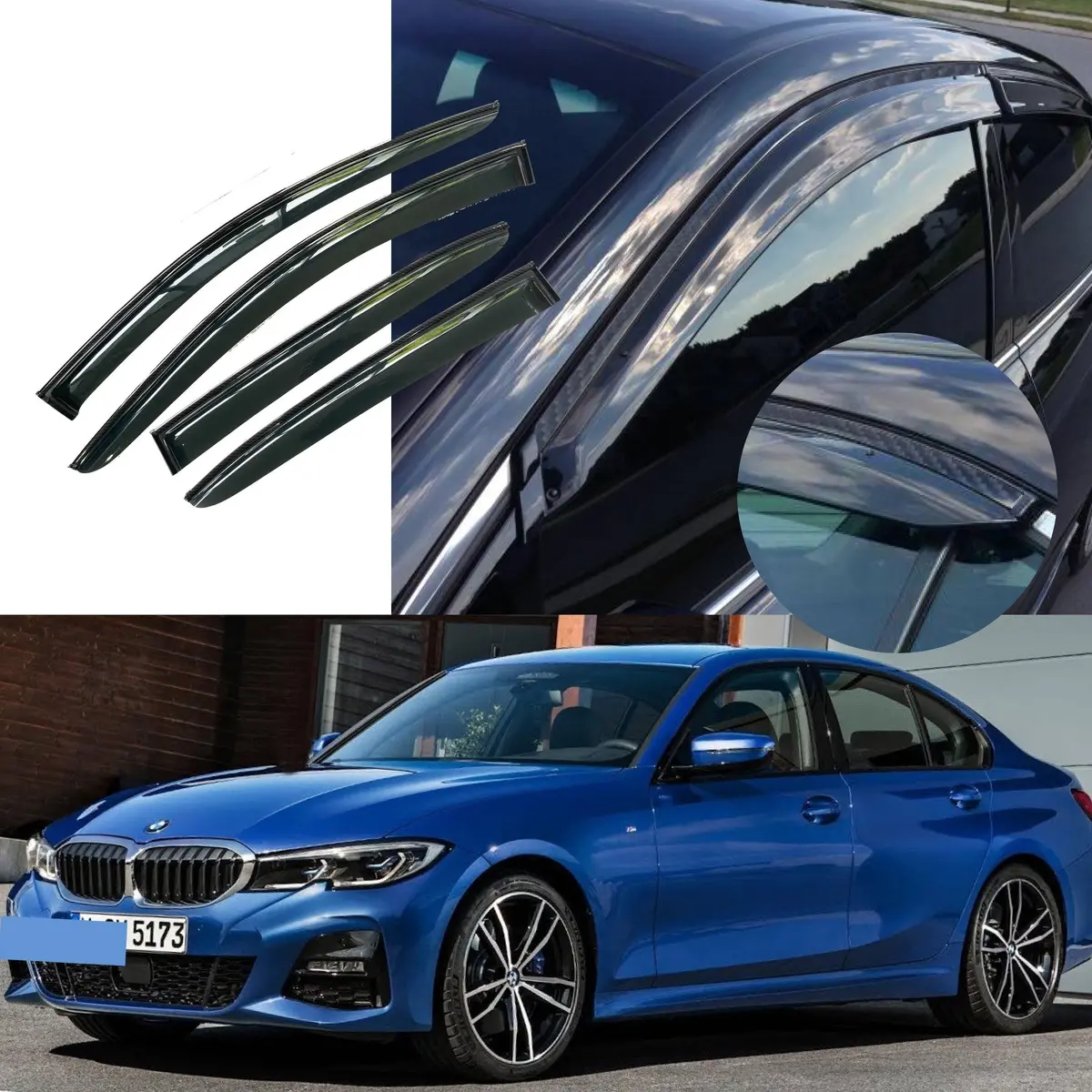 Fit 2019-2022 Bmw 3 Series G20 Clip-On Carbon Fiber Print Trim Vent Window Visors Rain Sun Wind Guards Shade Deflectors 1
