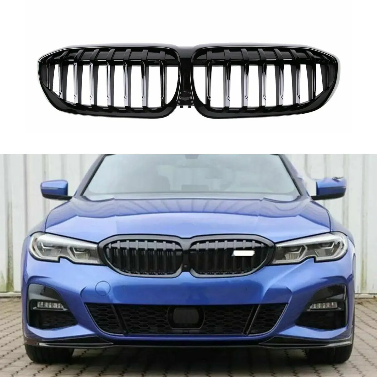 Fits 2019-2022 Bmw 3 Series G20 G21 Single Line Front Kidney Grill (Gloss Black) 1