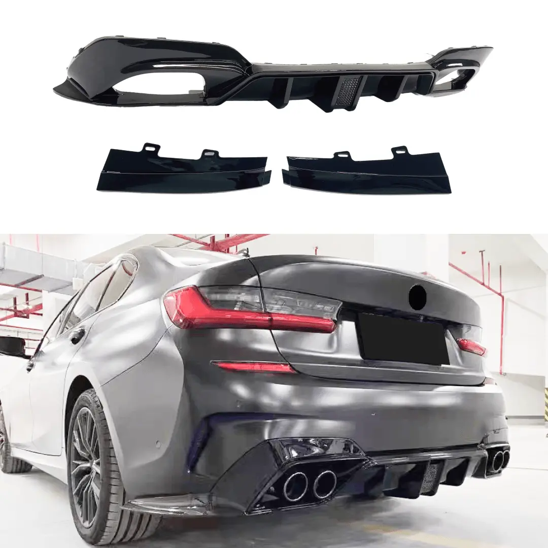 Fits 2019-2022 Bmw G20 Gloss Black Rear Diffuser With Led Break Light & Corner Splitters 1