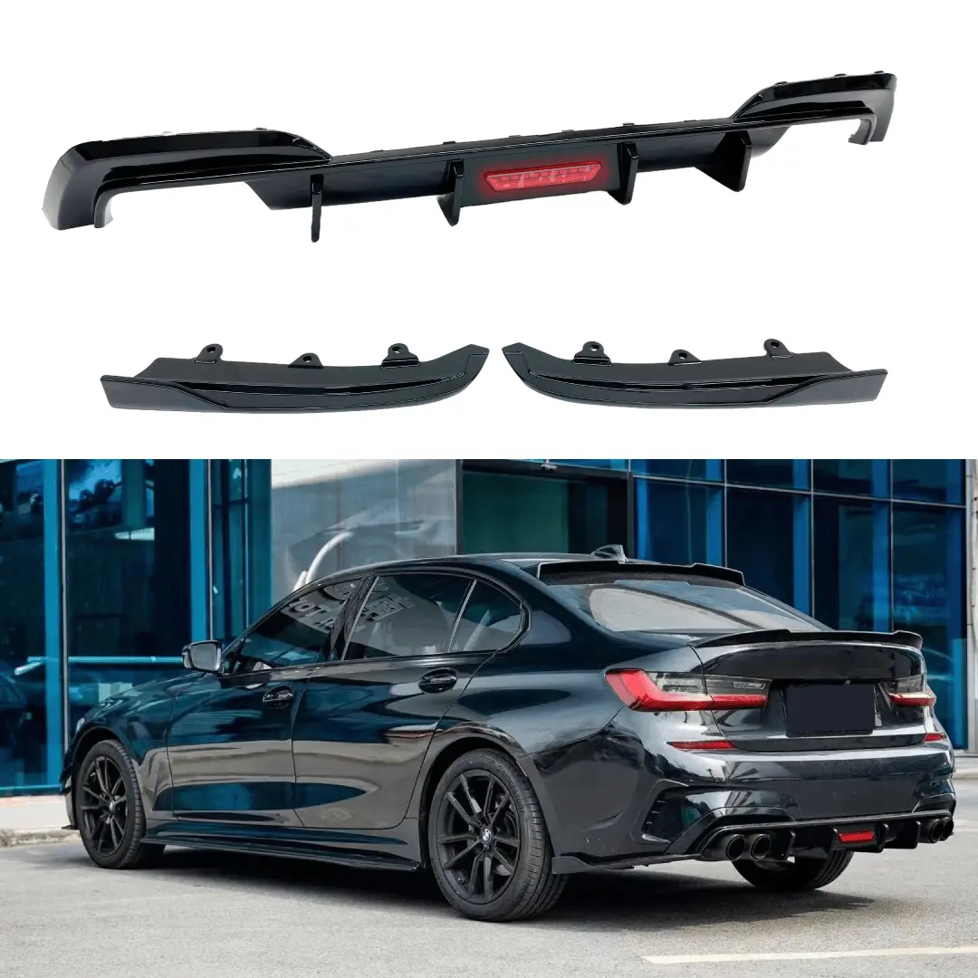 Fits 2019-2022 Bmw 3 Series G20 Gloss Black Rear Diffuser With Rear Corner Splitter 1