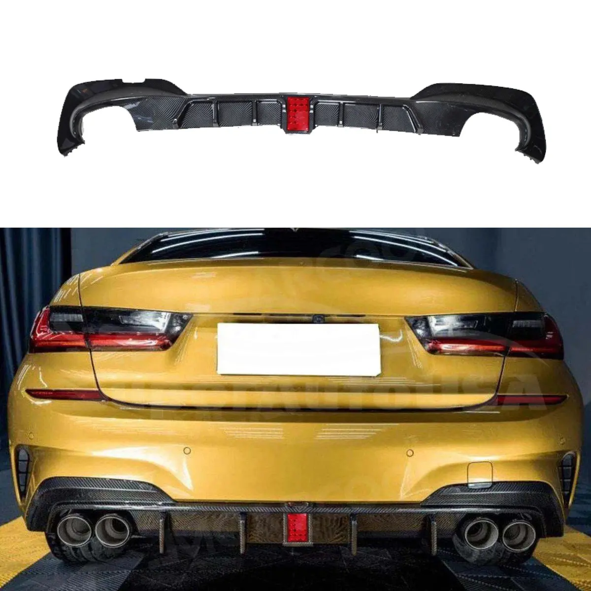 Fit Bmw 2019-22 3 Series G20 Carbon Fiber Paint Rear Lip Diffuser Led 1