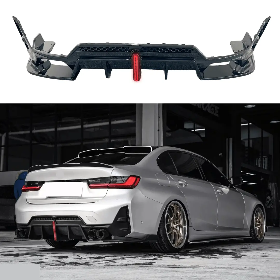 Fits Bmw 3 Series G20 Lci 330I M-Sport 2023-2024 Vten Gloss Black Rear Diffuser With Led Light 1