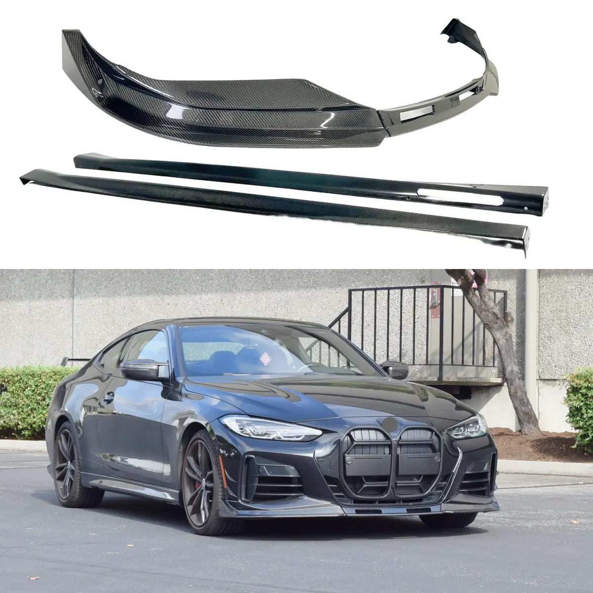 Fits 2021-2025 Bmw G22/G23 430I/M440i 4 Series Csl Style Real Carbon Fiber Side Skirt Front Lip 1