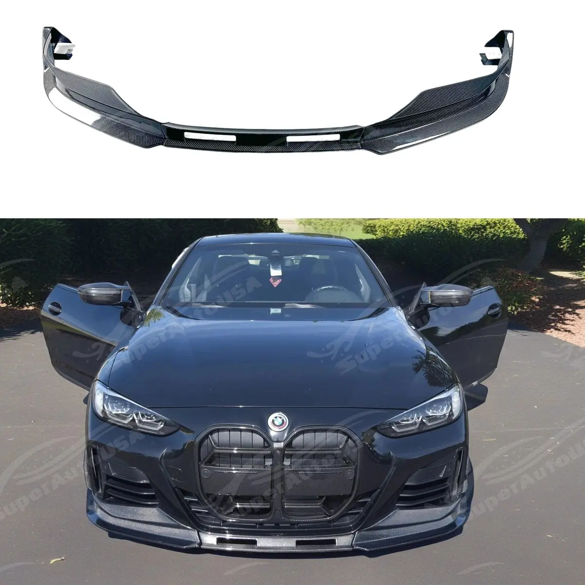 Fits 2021-2025 Bmw G22/G23 430I/M440i Csl Style Real Carbon Fiber Front Lip Spoiler 1