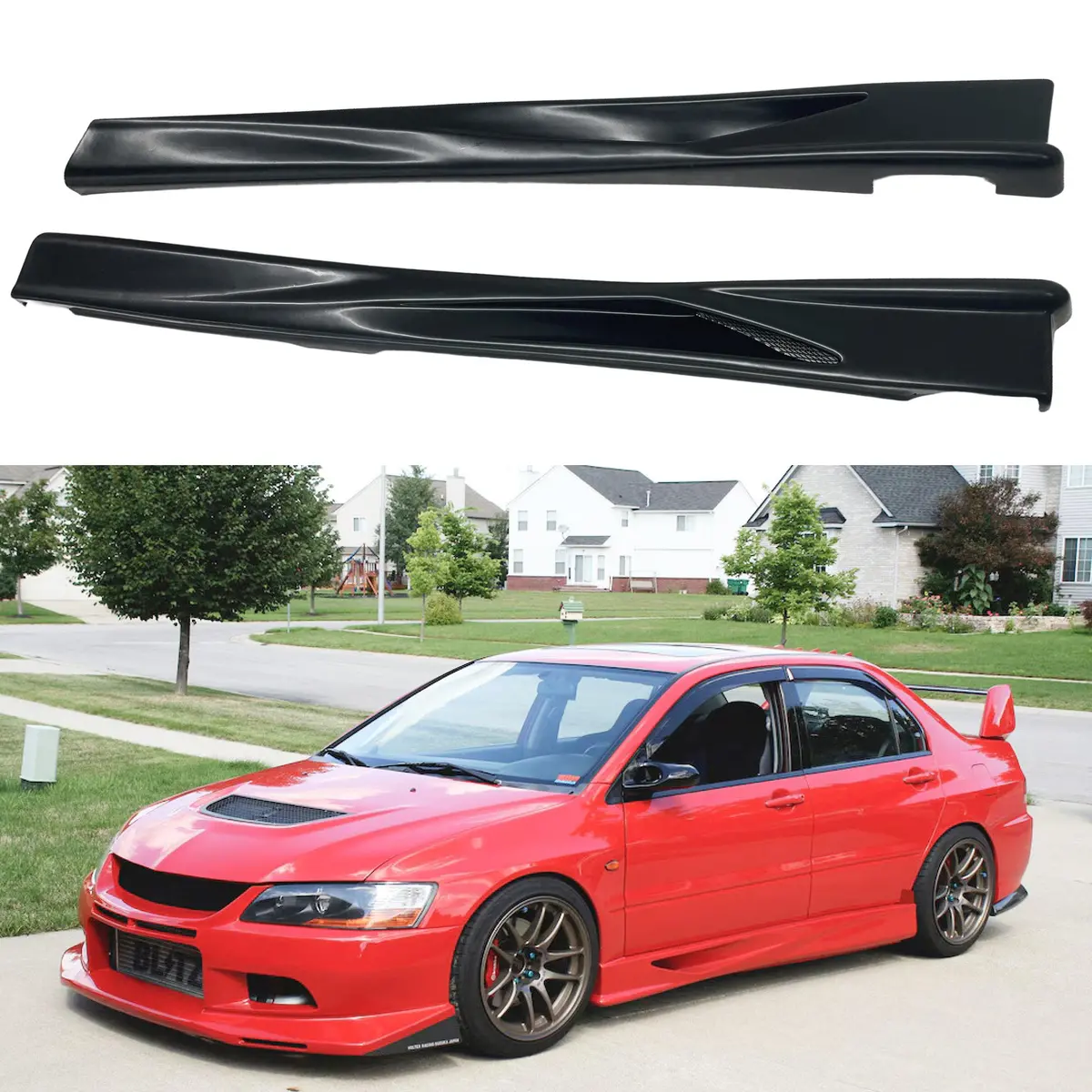 Jdm Pu Black Side Skirts Extension Lips Fits 2001-2007 Mitsubishi Lancer Evolution 7 8 9 1