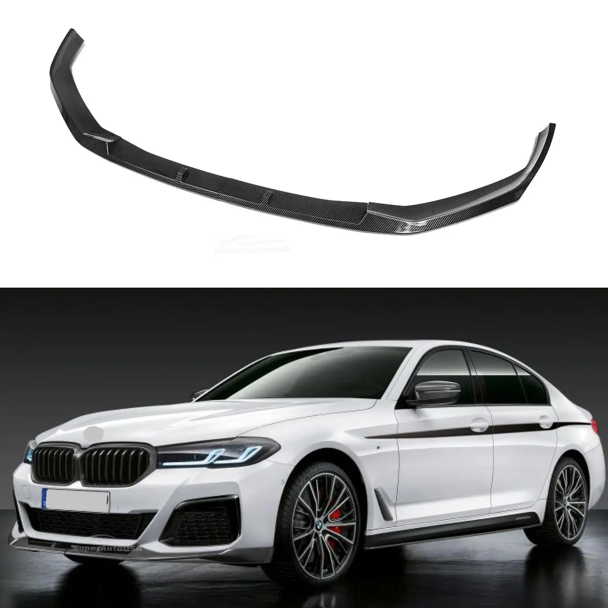 Fit 2021-2023 Bmw G30 5 Series M Sport Front Bumper Lip Splitter (Carbon Fiber Print) 1