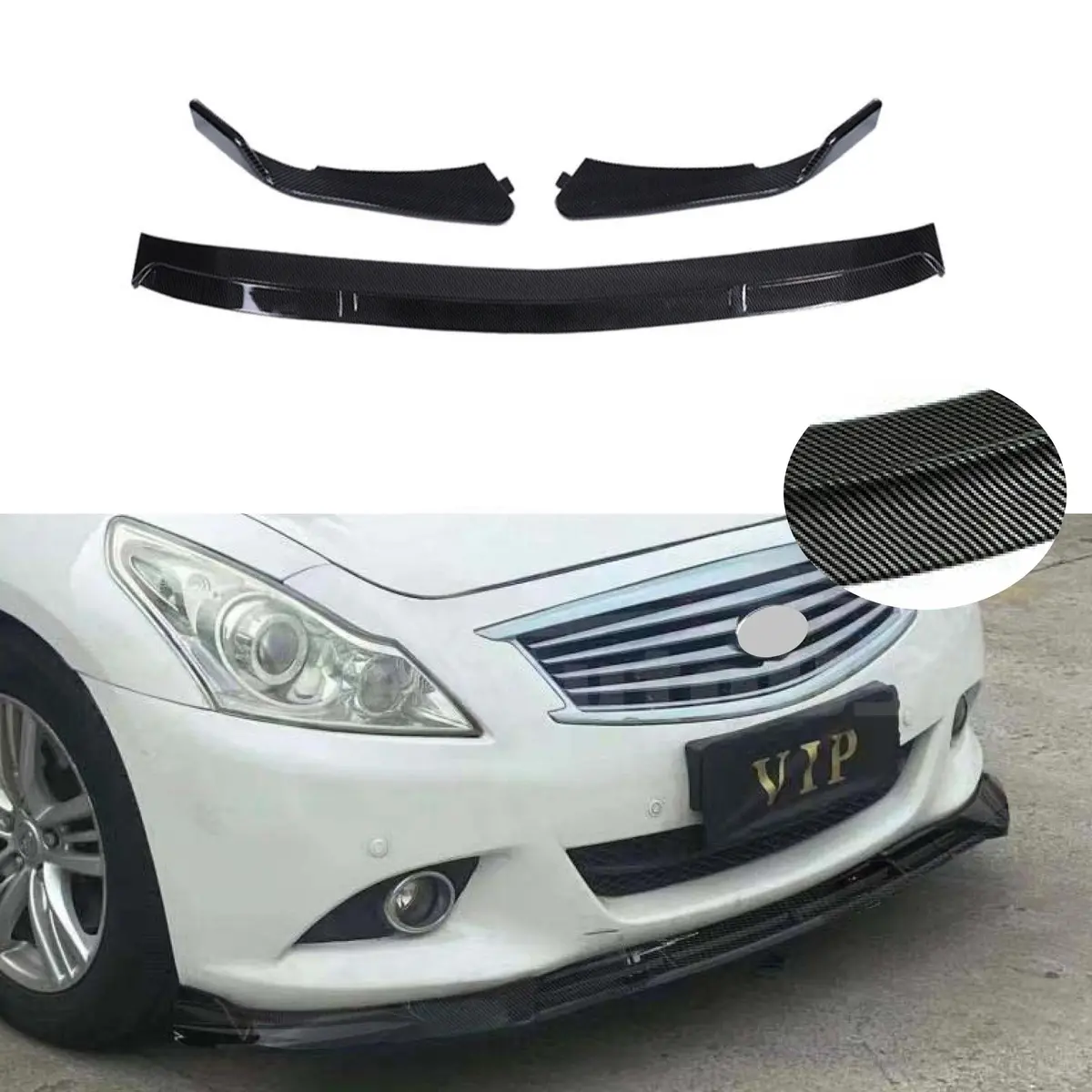 Fit 2008-2013 Infiniti G37 Front Bumper Splitter Spoiler Lip (Carbon Fiber Print) 1