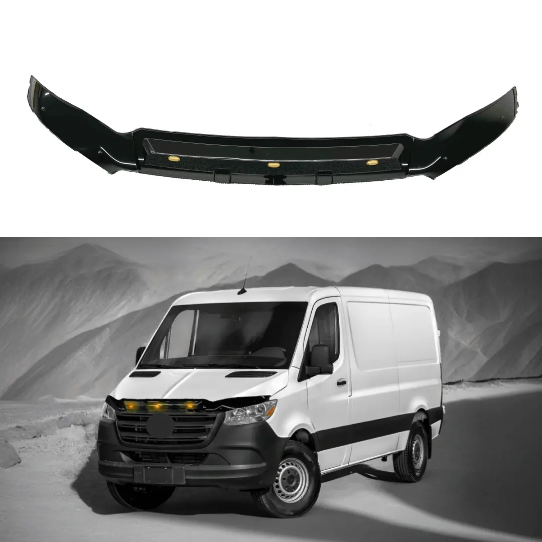 Fits 2019-2024 Mercedes Benz Sprinter W907 Black W/Led Hood Bug Deflector 1