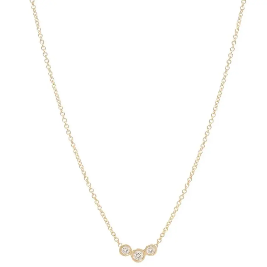 14K Yellow Gold Three Graduated Bezel Set Diamond Necklace 1