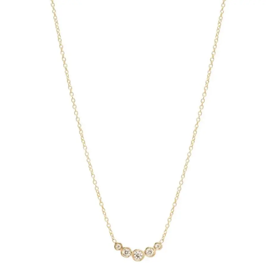 14K Yellow Gold Graduated Five Bezel Diamond Necklace 1