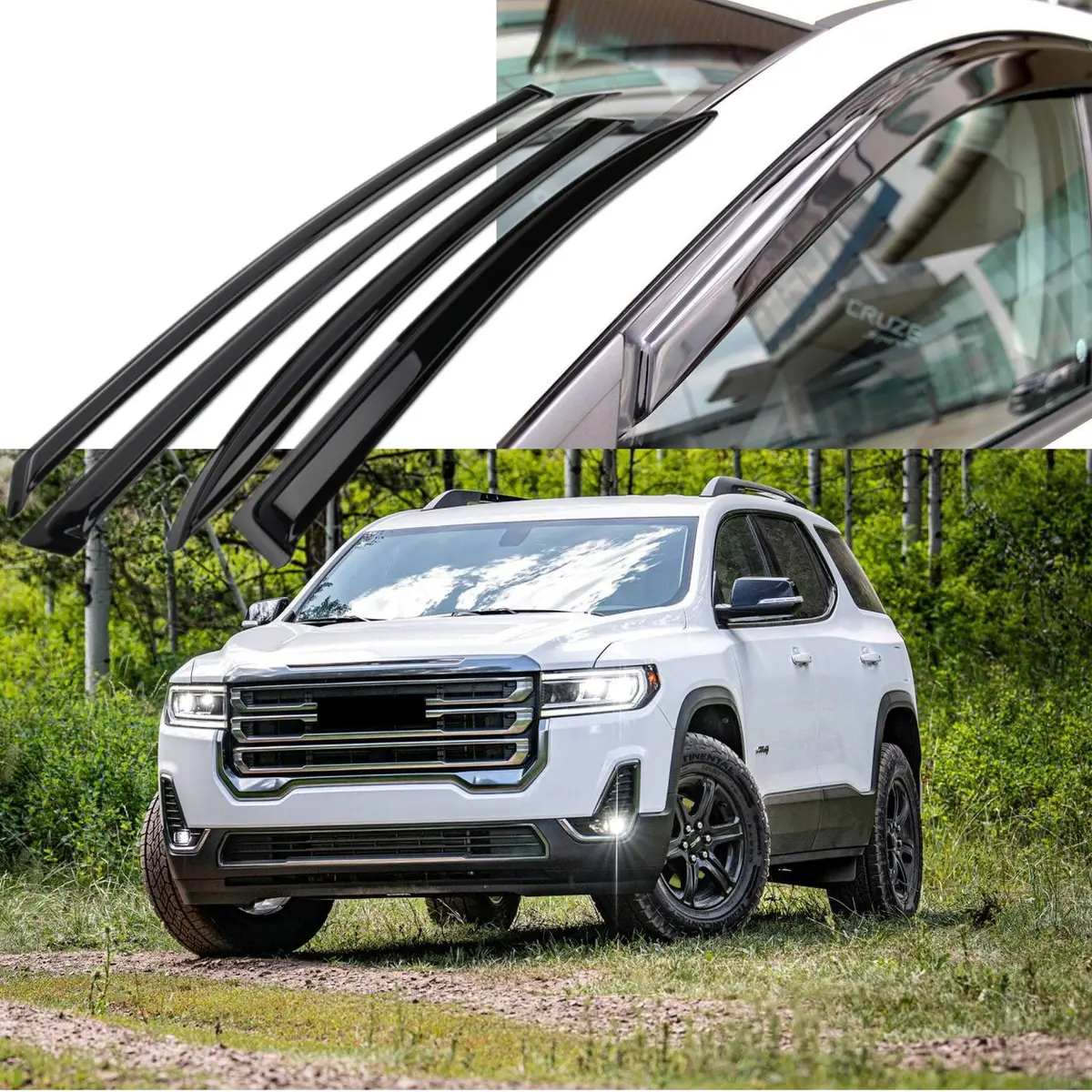 Fit 2017-2022 Gmc Acadia Out-Channel Vent Window Visors Rain Sun Wind Guards Shade Deflectors 1