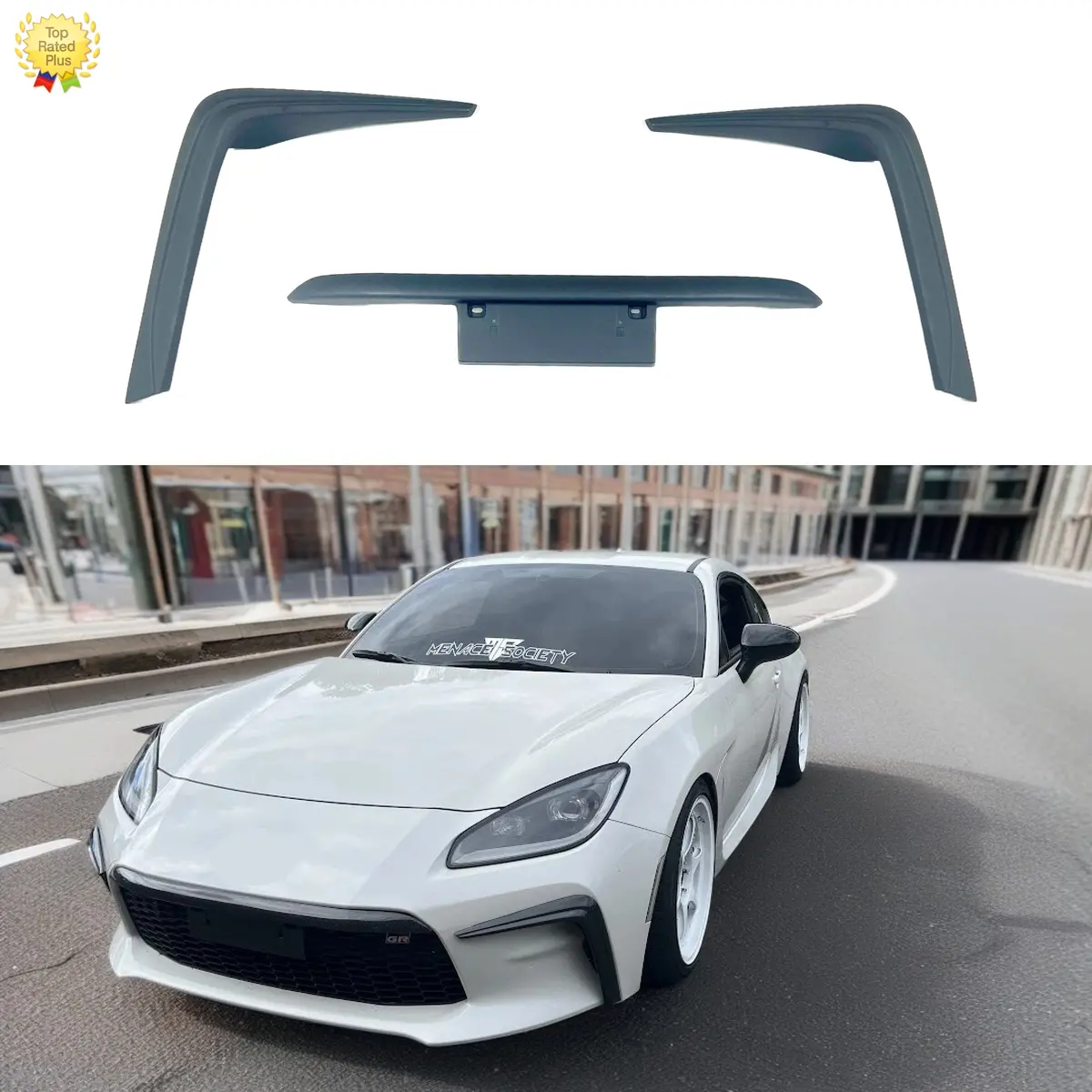 Fits 2022-2025 Toyota Gr86 Matt Black Pu Front Bumper Garnish W/ Plate Tag 3Pcs 1