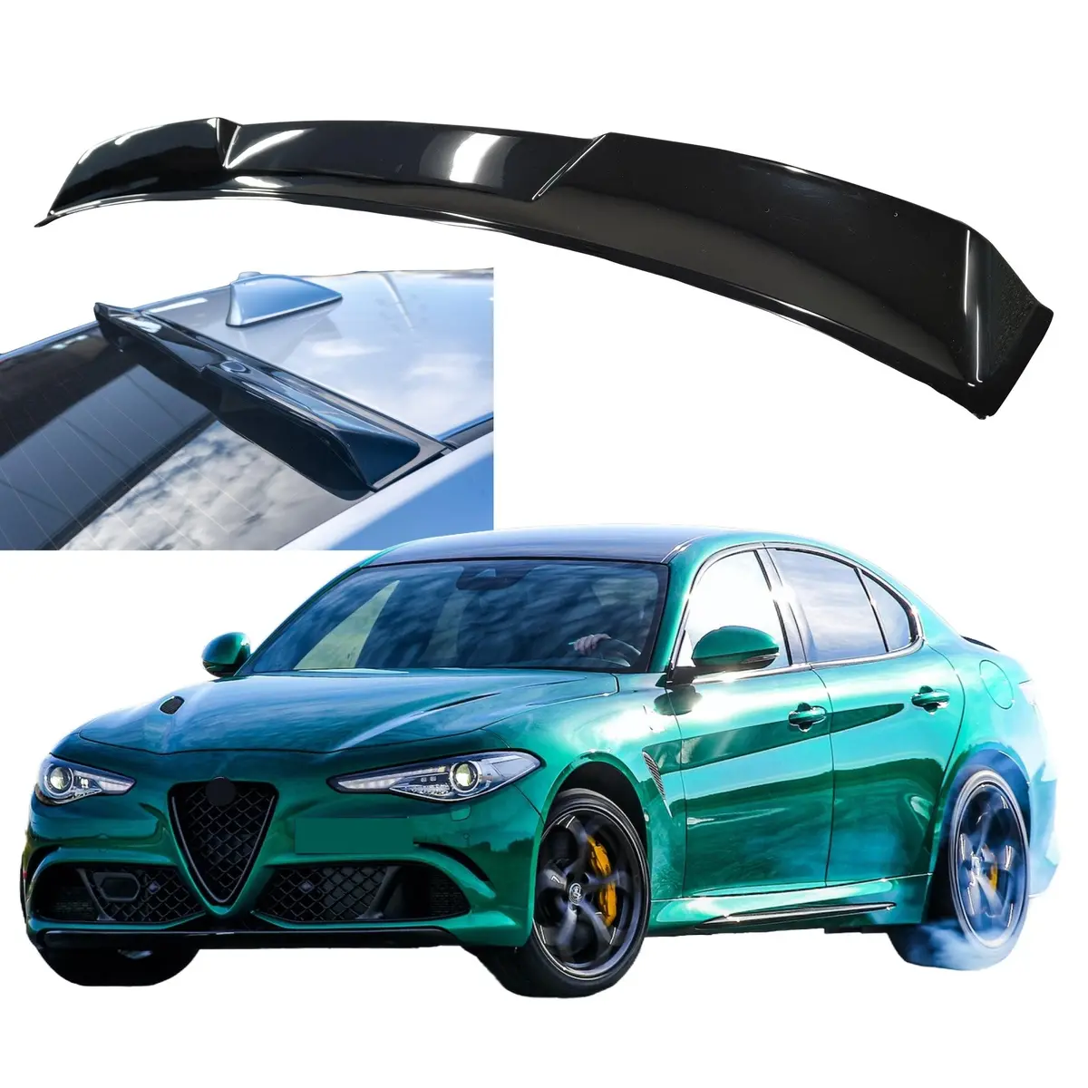 Fits Alfa Romeo Giulia 2017-2024 Gloss Black Rear Roof Window Visor Spoiler 1