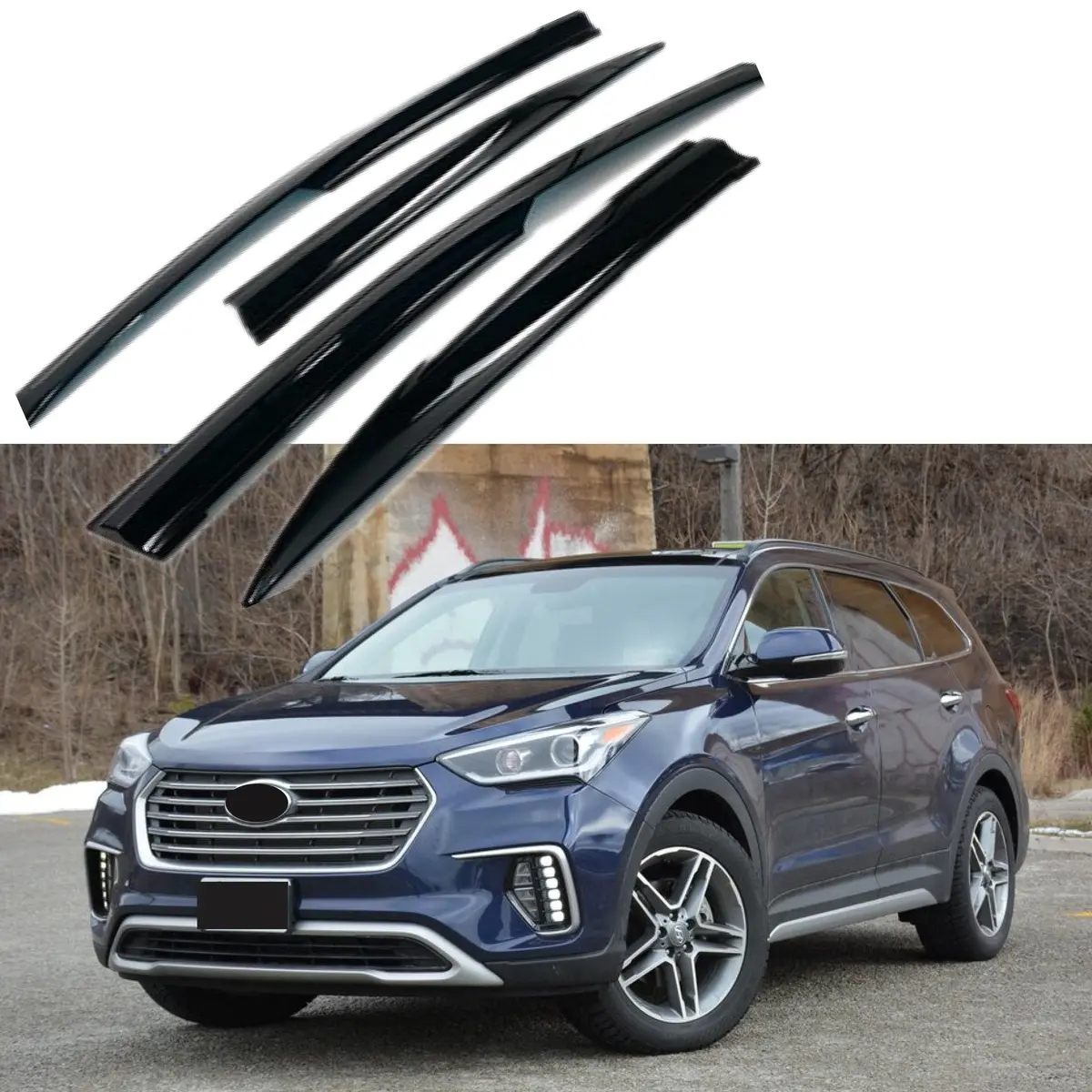 For Hyundai Santa Fe Xl 2013-2019 3D Mugen Style Vent Window Visors Rain Sun Wind Guards Shade Deflectors 1