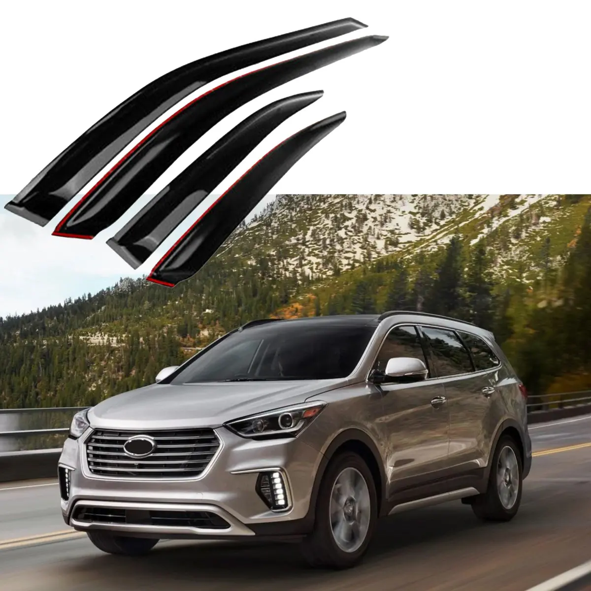 For Hyundai Grand Santa Fe Xl 2013-2019 Oe Style Vent Window Visors Rain Sun Wind Guards Shade Deflectors 1