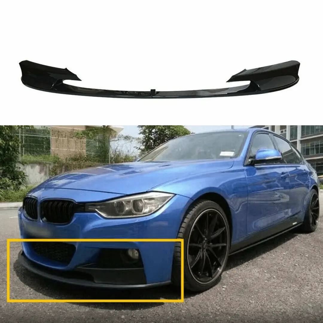 Fits 2012-2018 Bmw F30 3 Series M Style Front Bumper Lip Body Kit Gloss Black 2Pcs 1