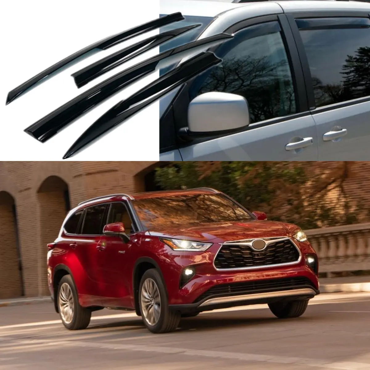 Fit 2020-2024 Highlander 3D Mugen Style Vent Window Visors Rain Sun Wind Guards Shade Deflectors 1