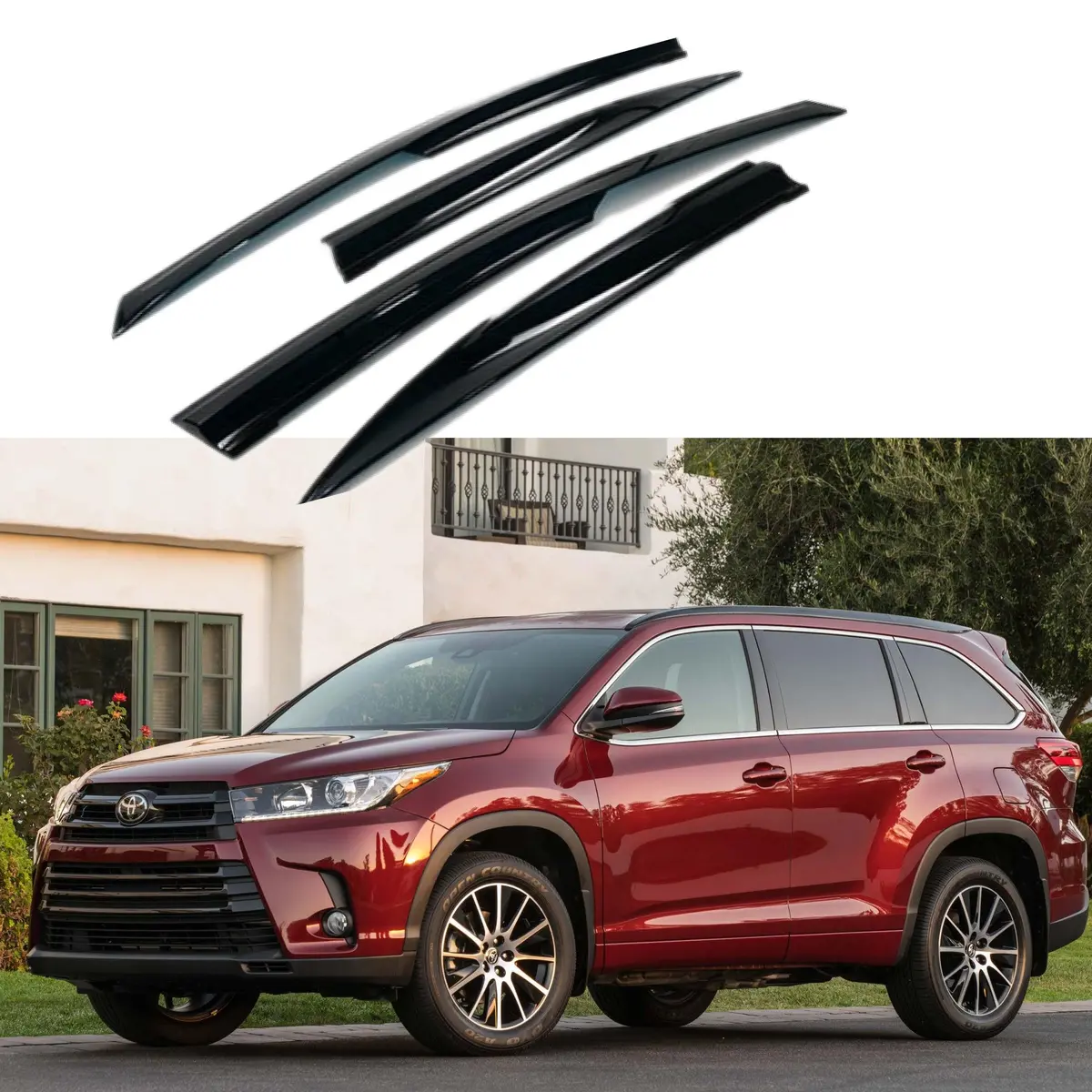 Fit 2014-2019  Toyota Highlander 3D Mugen Style Vent Window Visors Rain Sun Wind Guards Shade Deflectors 1