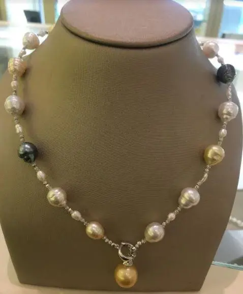 14K White Gold Multicolored South Sea Baroque & Keshi Pearl Necklace 1