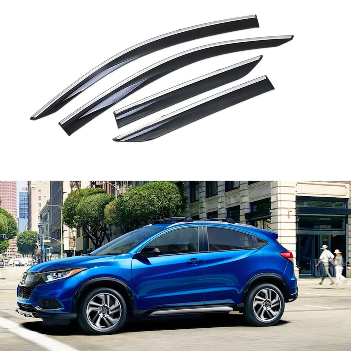 Fit 2016-2022 Honda Hr-V Clip-On Chrome Trim Vent Window Visors Rain Sun Wind Guards Shade Deflectors 1