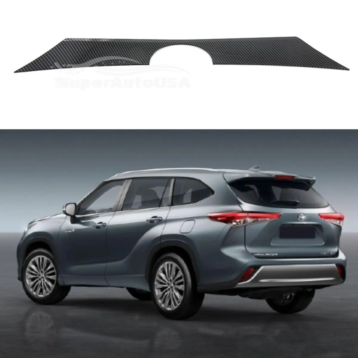 Fits 2020-2022 Toyota Highlander Rear Door Trunk Lid Decoration Latch Cover Molding Trim (Carbon Fiber Print) 1