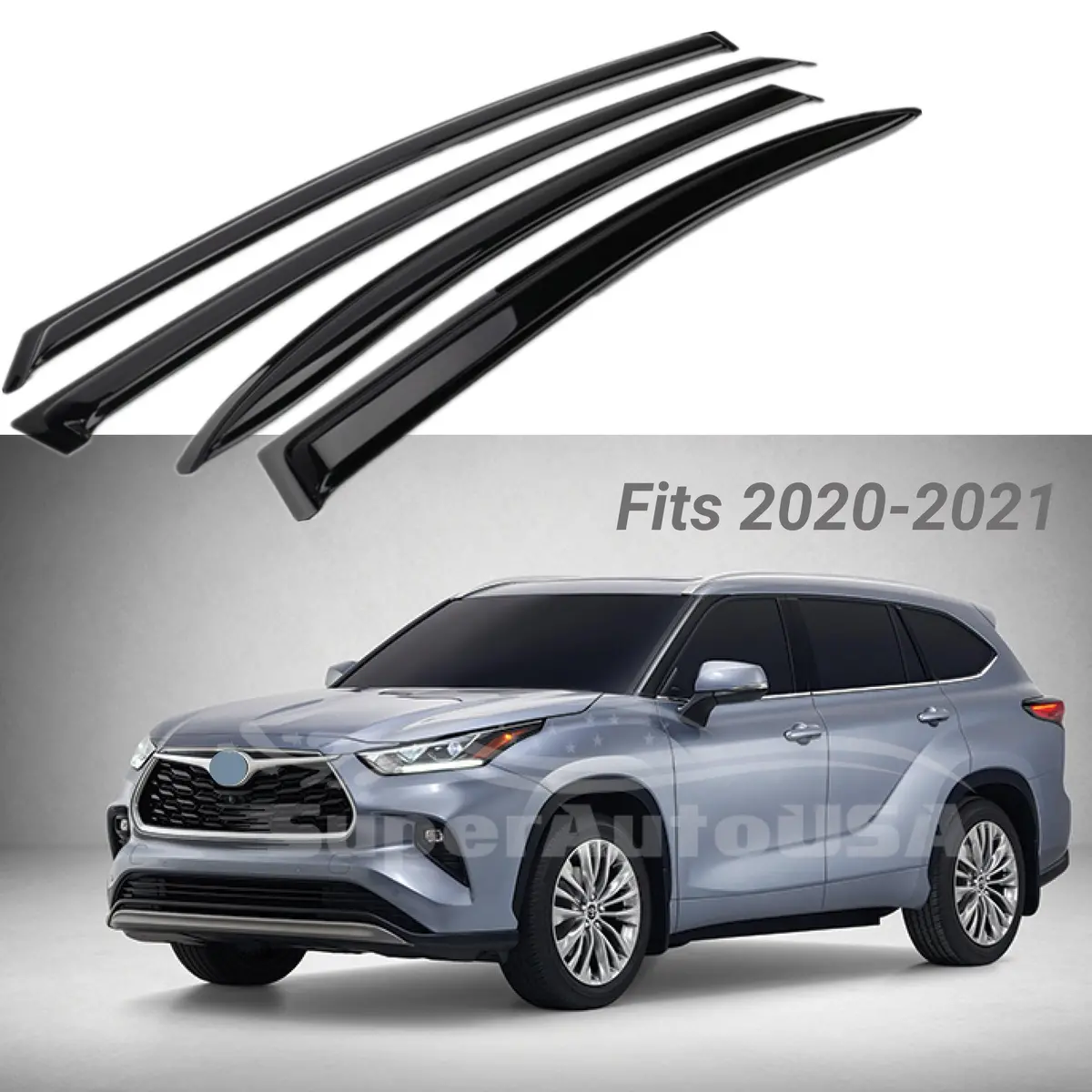 Fit 2020-2023 Toyota Highlander Out-Channel Vent Window Visors Rain Sun Wind Guards Shade Deflectors 1
