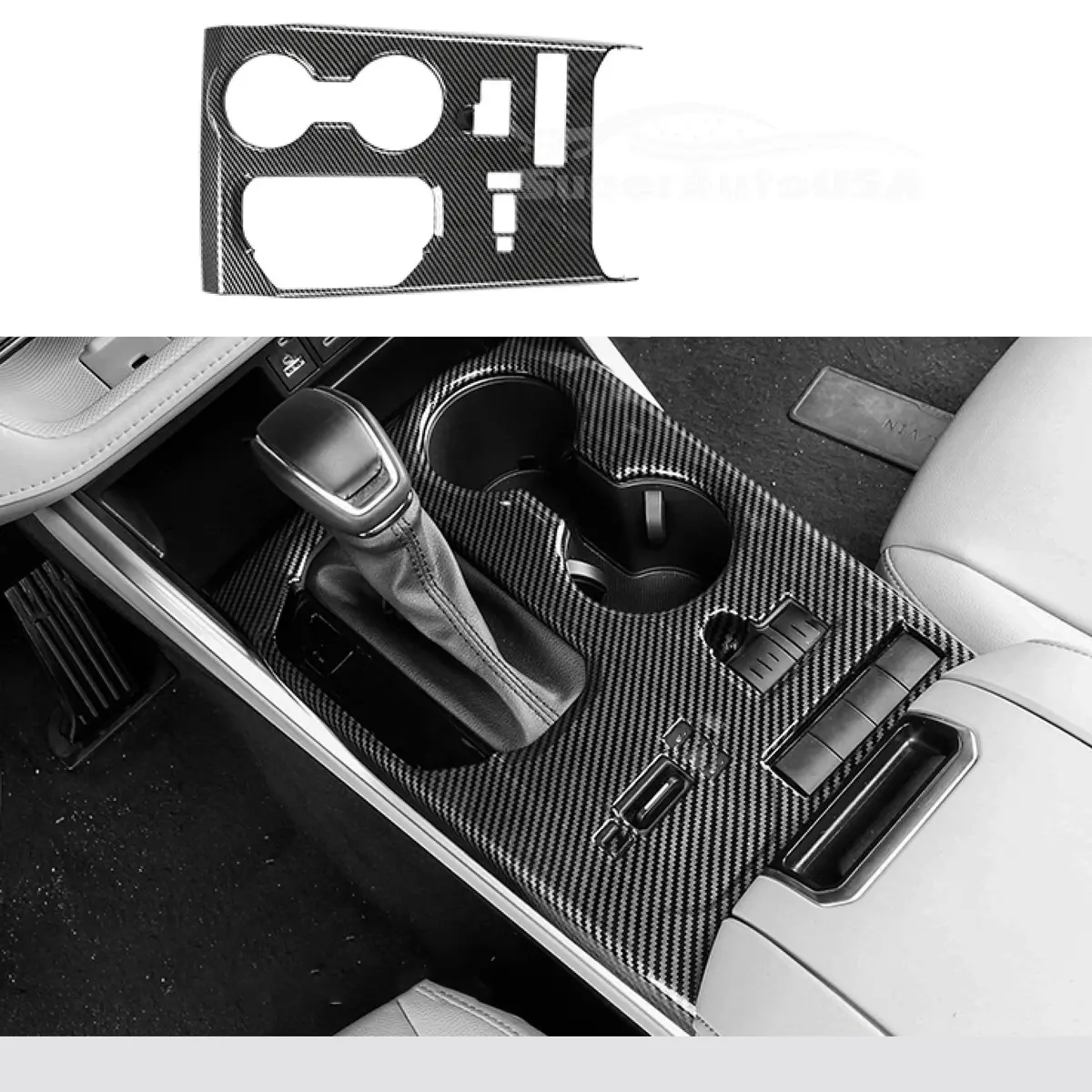 Fits 2020-2025 Toyota Highlander Gear Box Shift Cup Holder Cover (Carbon Fiber Print) 1