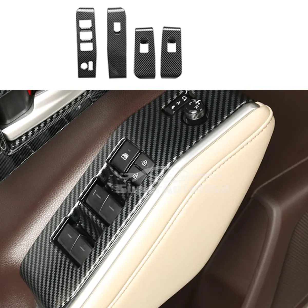 Fit 2020-2024 Toyota Highlander Interior Window Switch Panel Trim (Carbon Fiber Print) 1