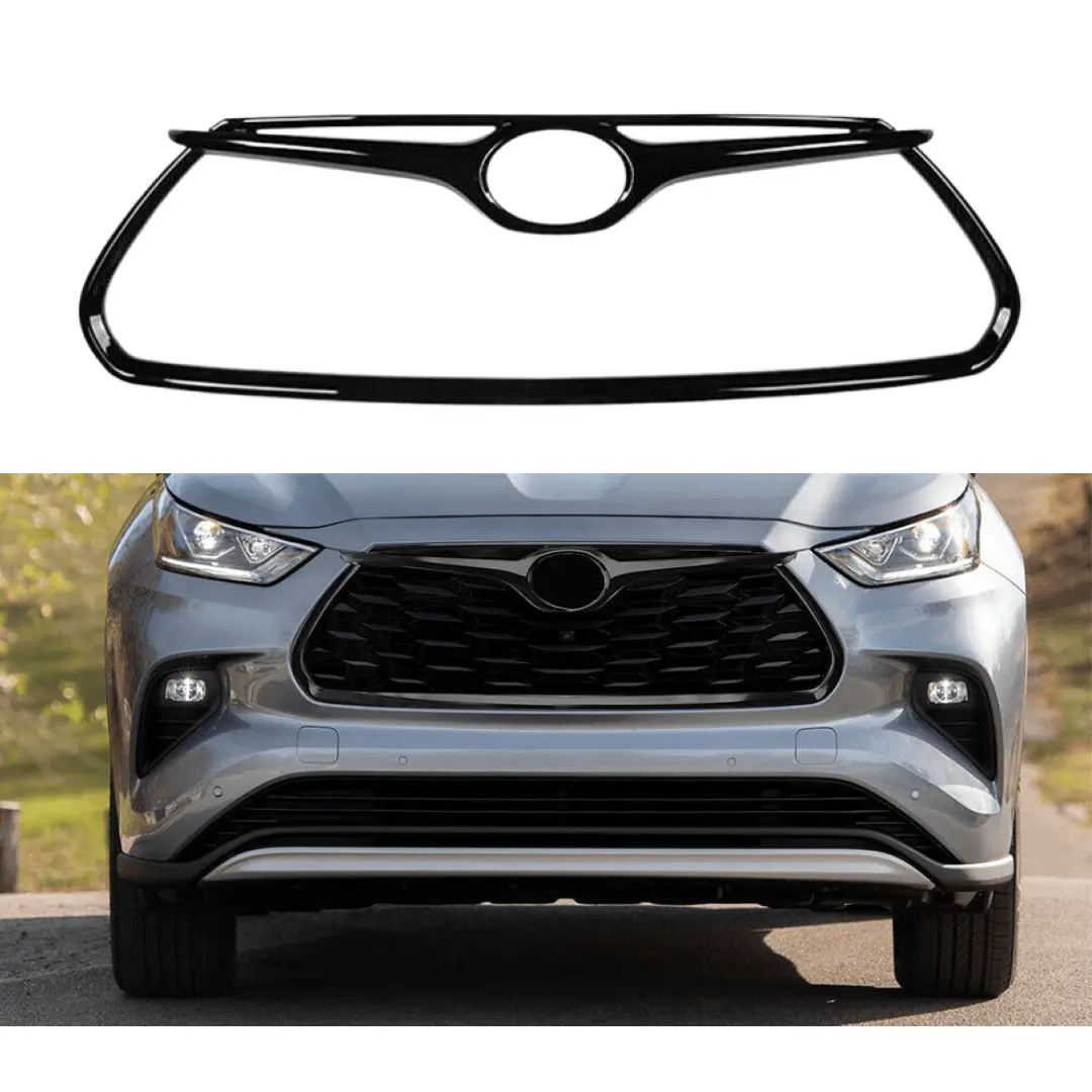 Fits 2020-2024 Toyota Highlander Gloss Black Abs Frame Front Grille Cover Trim 1