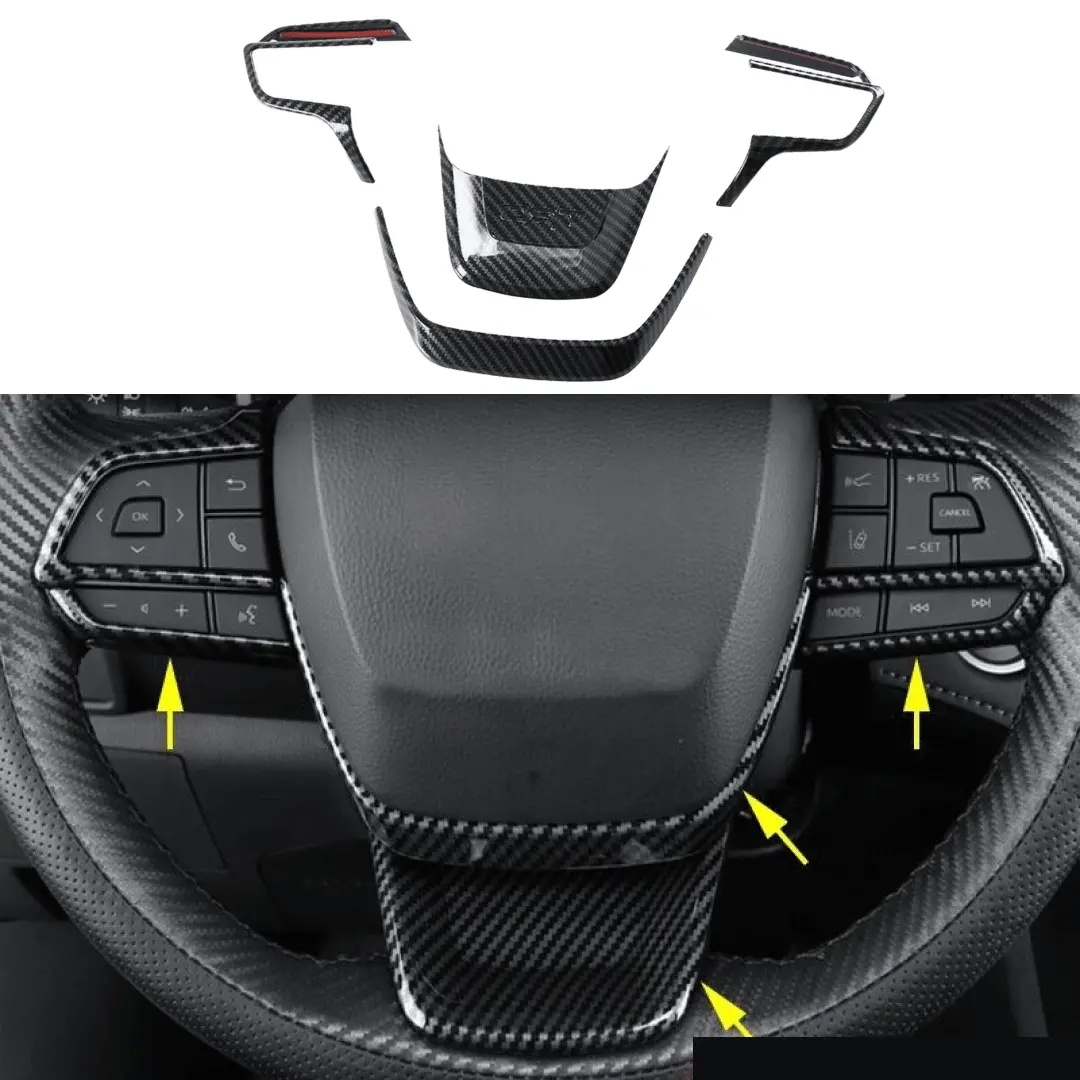Fits Toyota Highlander 20-24 Carbon Fiber Print Steering Wheel Control Panel Cover Trim 1