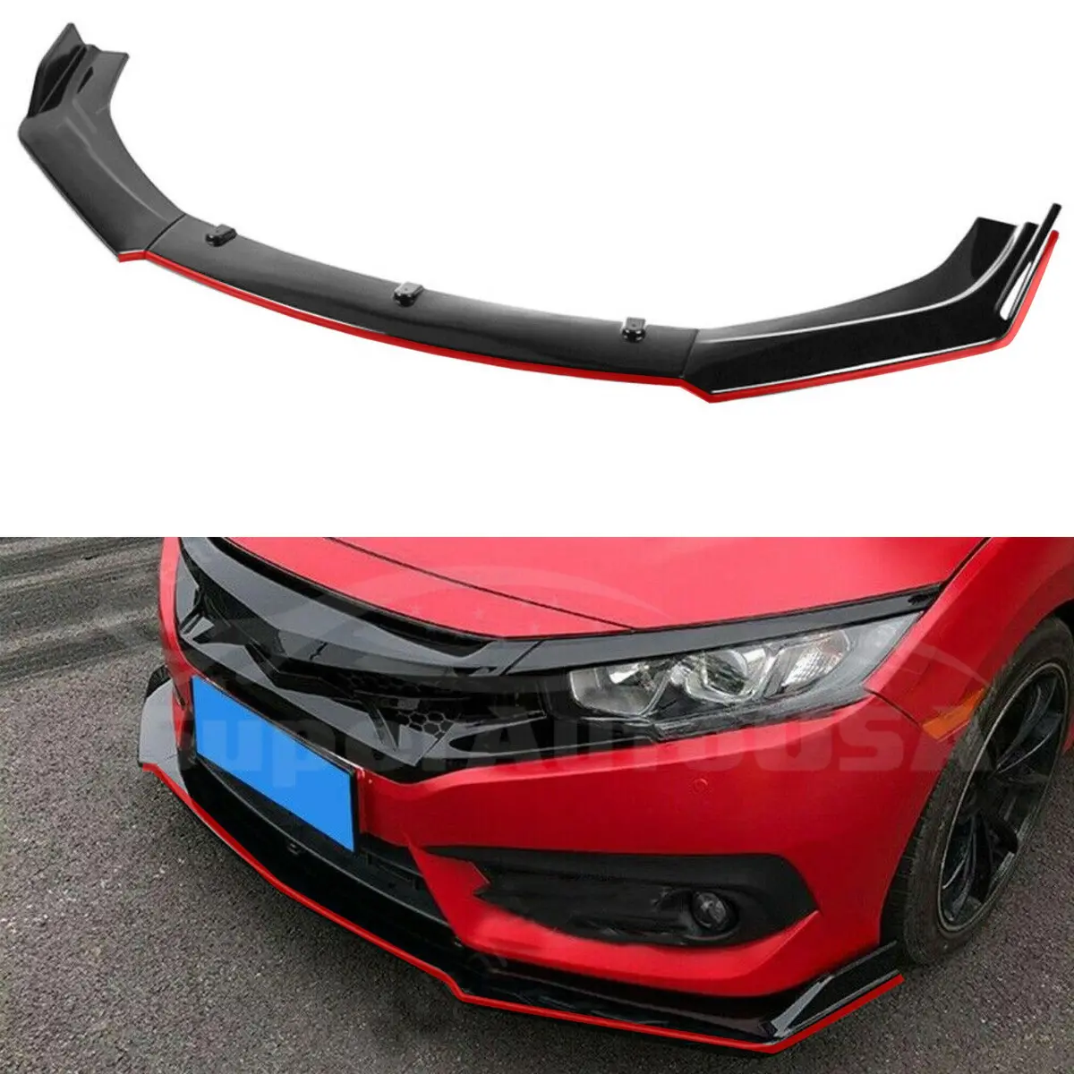 Fit Honda Civic Sedan 2017-2021 Red Trim Performance Front Bumper Lip 1