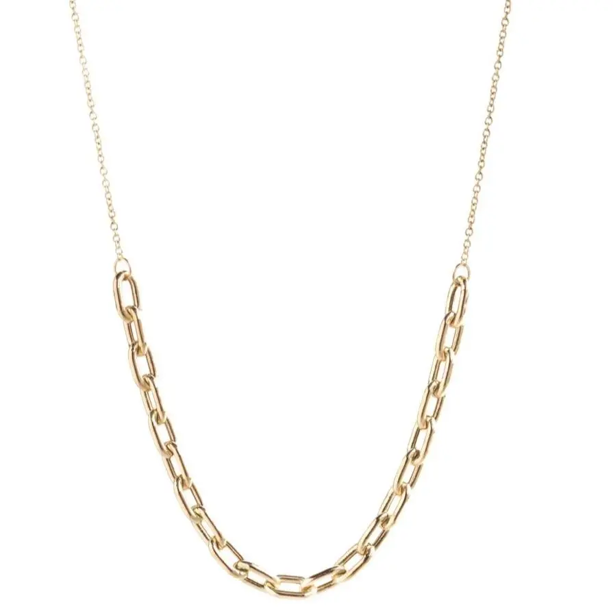 14K Yellow Gold Large Oval Link Station Necklace 1
