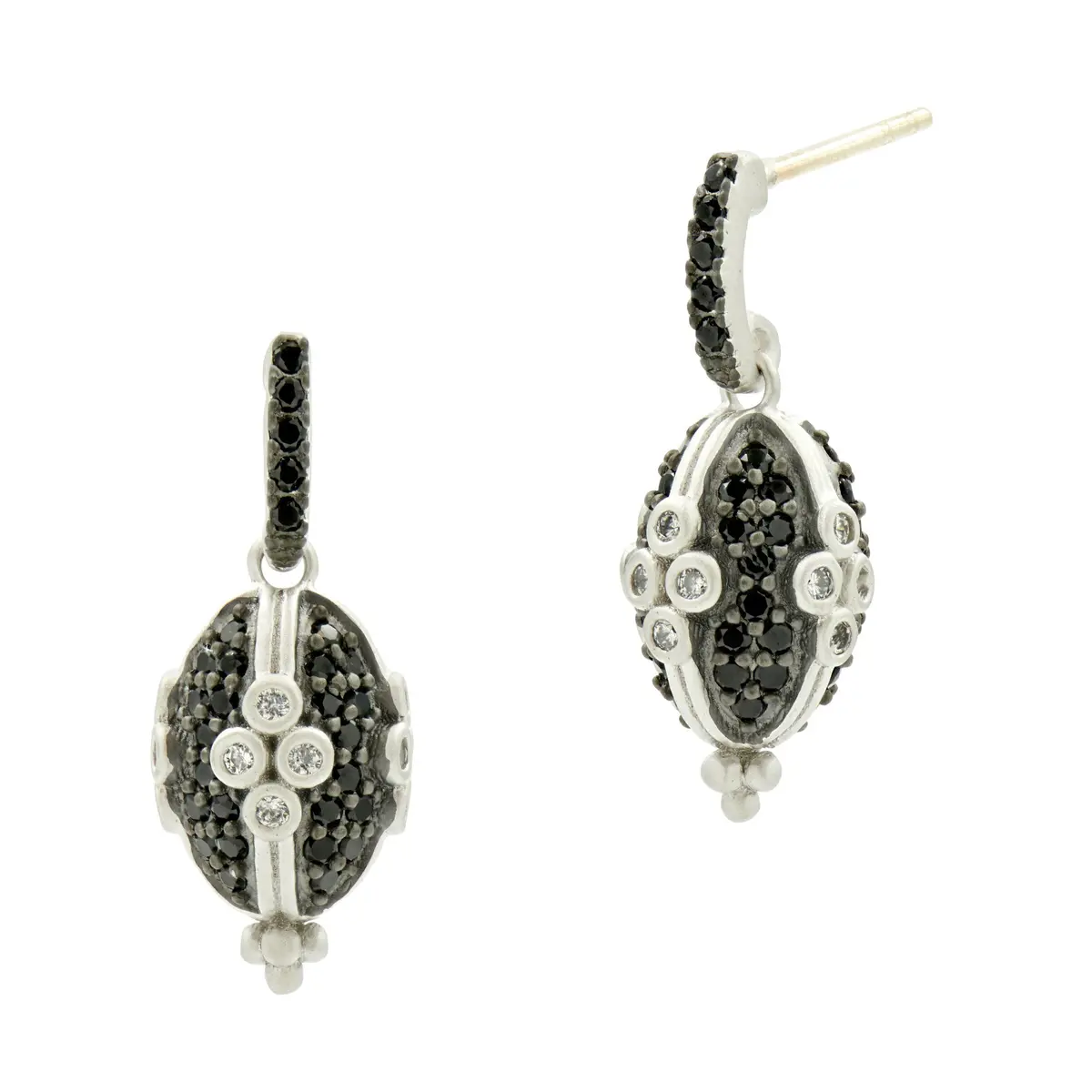 Frieda Rothman Sterling Silver Industrial Finish Clover Oval Pavé Earrings 1
