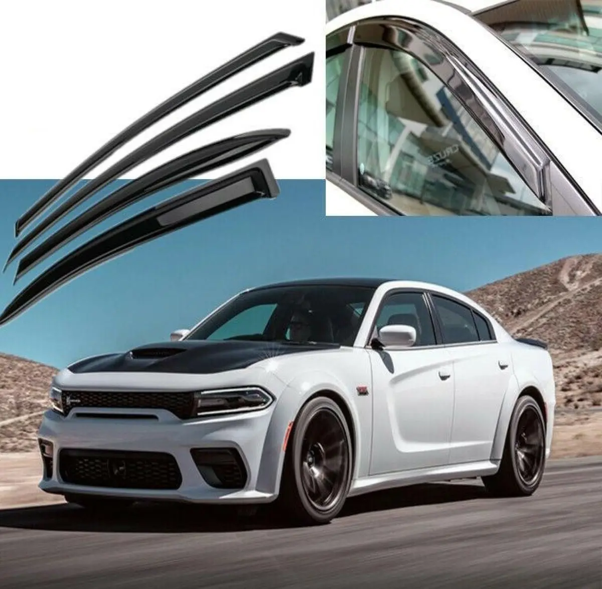 Fit 2011-2021 Dodge Charger Out-Channel Vent Window Visors Rain Sun Wind Guards Shade Deflectors 1