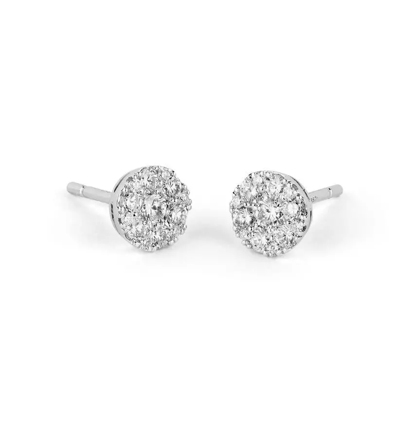 14K White Gold Diamond Cluster Earrings 1