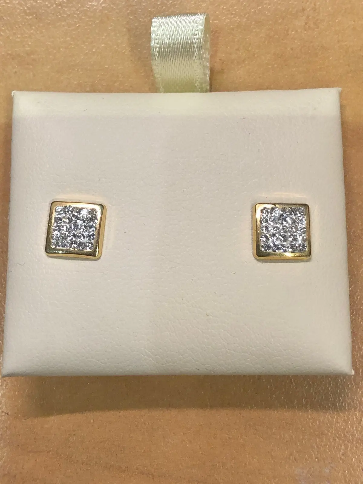 18K Yellow Gold Square Cubic Zirconia Stud Earrings 1