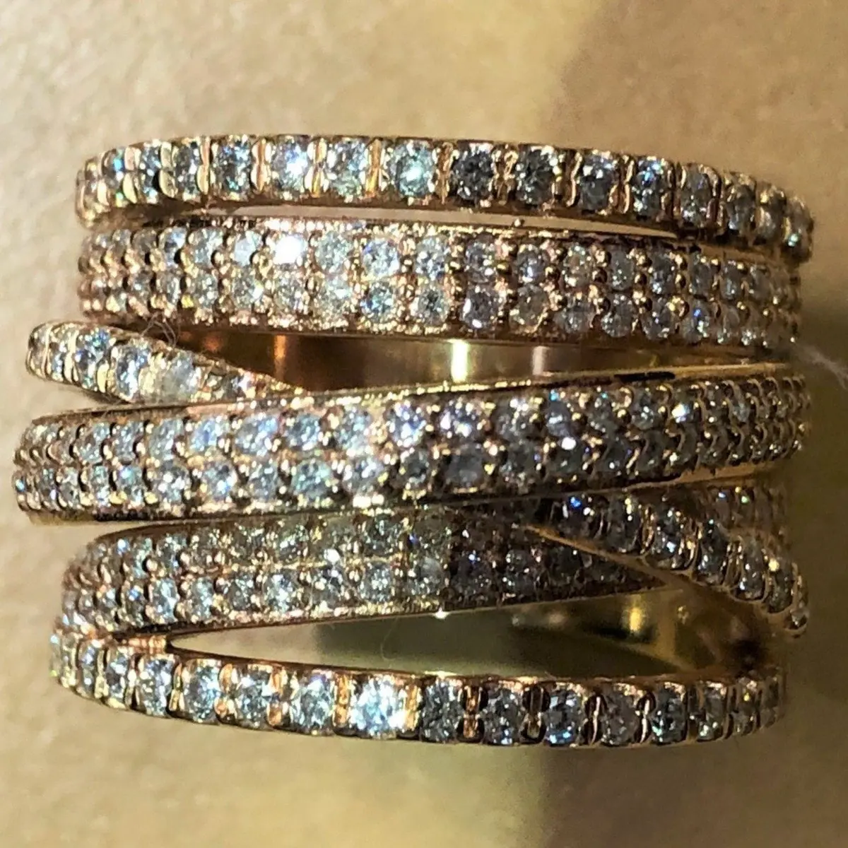 18K Rose Gold Diamond Rollercoaster Fashion Ring 1