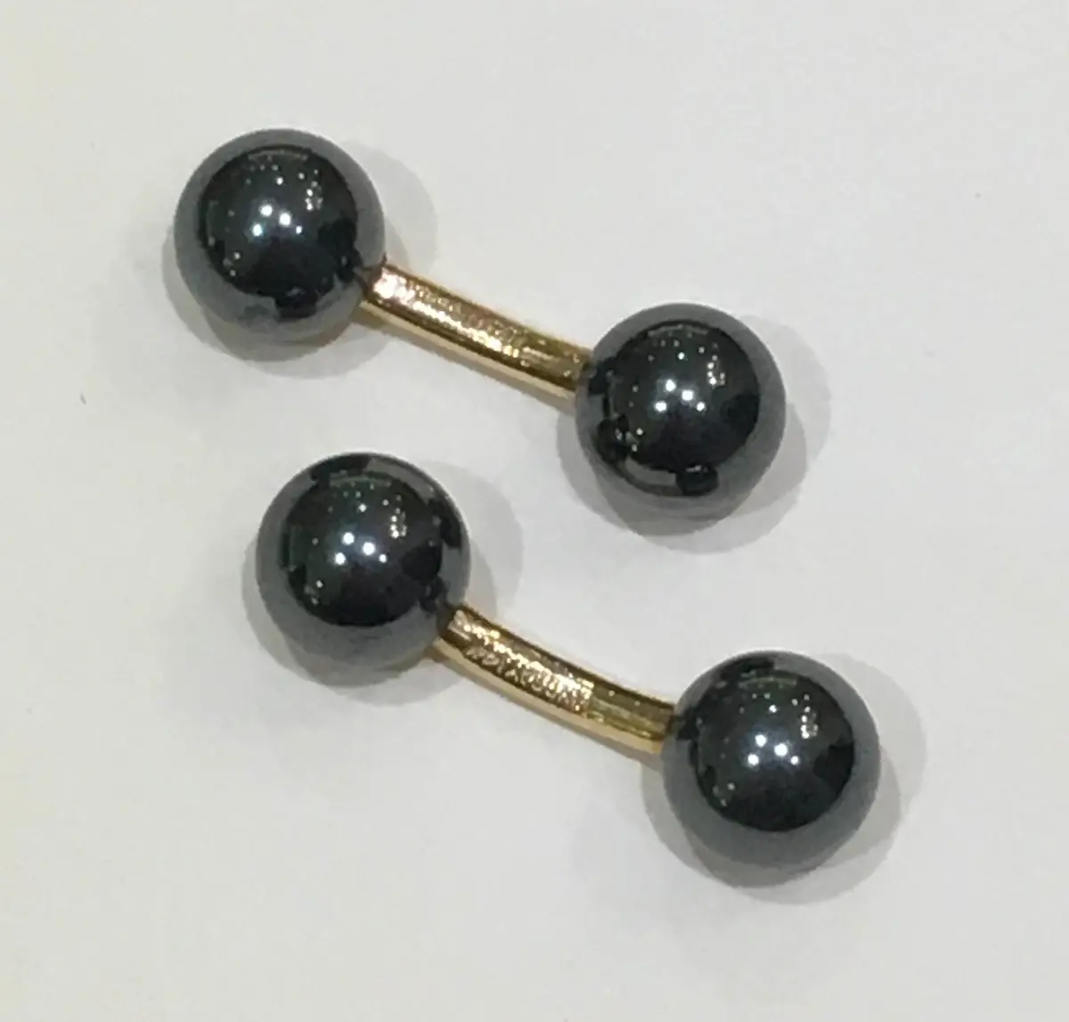 14K Yellow Gold 9Mm Double Hematite Cuff Links 1