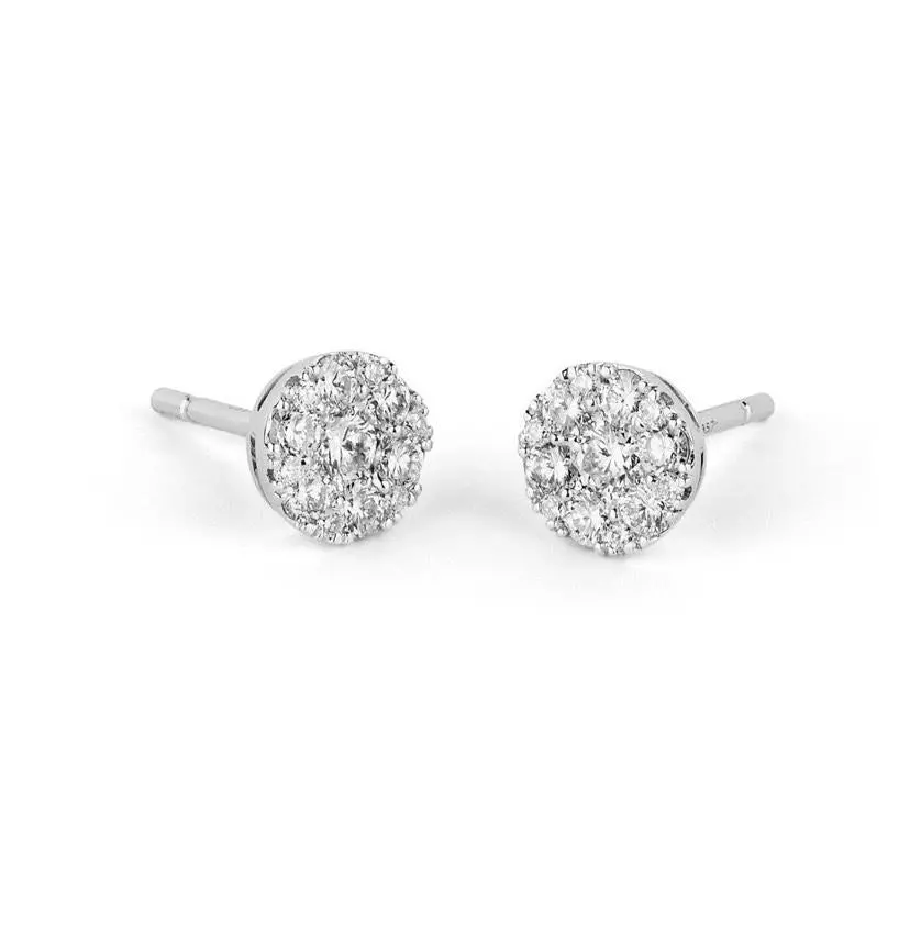 14K White Gold Diamond Cluster Earrings 1