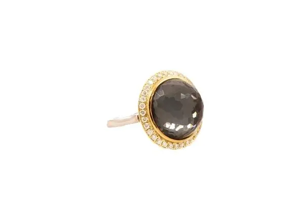 14K Yellow And White Gold White Topaz And Hematite And Diamond Ring 1