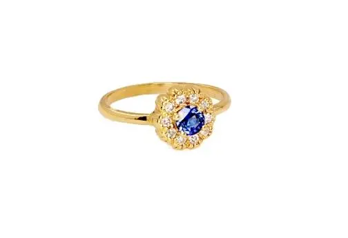 14K Yellow Gold Sapphire And Diamond Flower Ring 1