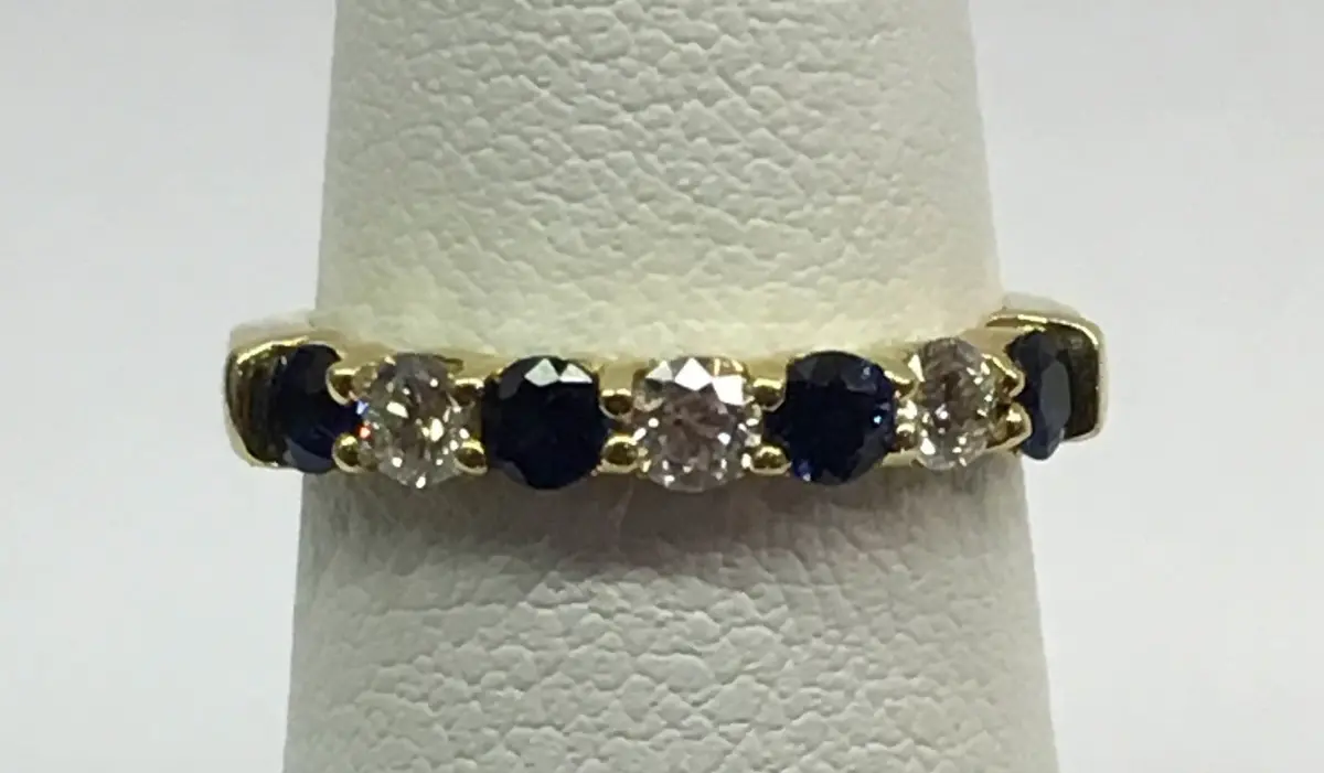 14K Yellow Gold Alternating Sapphire And Diamond Ring 1