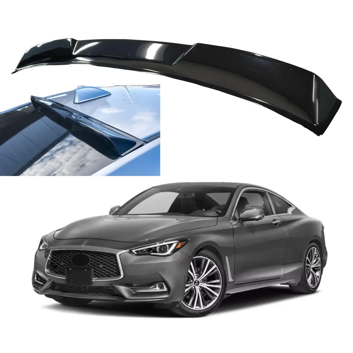 Fits 2014-2025 Infiniti Q60 Abs Gloss Black Rear Roof Window Visor Spoiler Wing 1